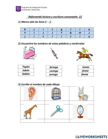 ficha de lectura y escritura con (j)