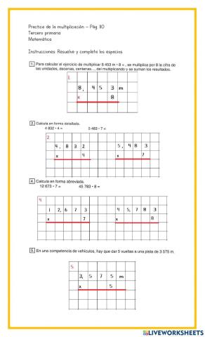 Práctica de la multiplicación - Pág. 110