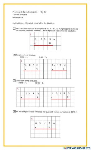 Práctica de la multiplicación - Pág. 110