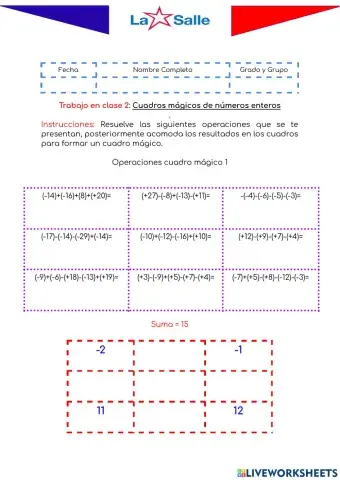 Cuadros mágicos de números enteros (1)