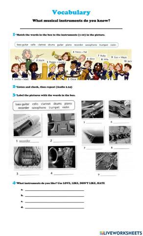 Vocabulary - musical instruments