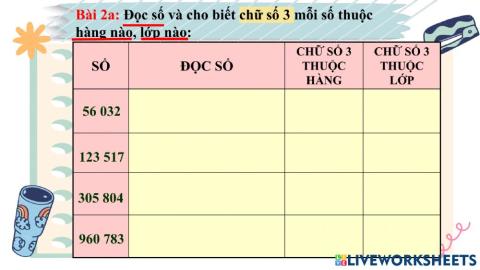 Bài 2 ( Hàng và lớp)