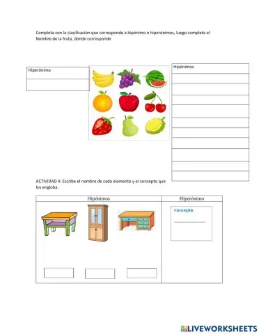 Hipónimos e hiperónimos