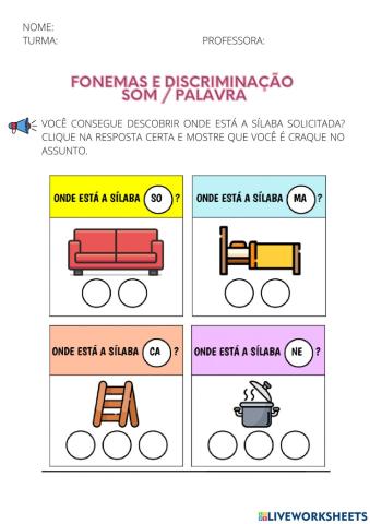Consciência Fonológica (Fonemas e discriminação de som - palavras)
