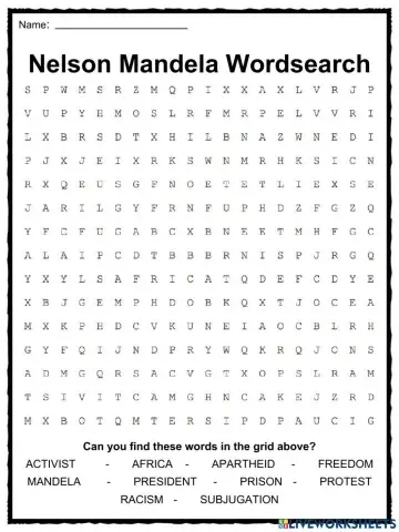 Nelson mandela wordsearch