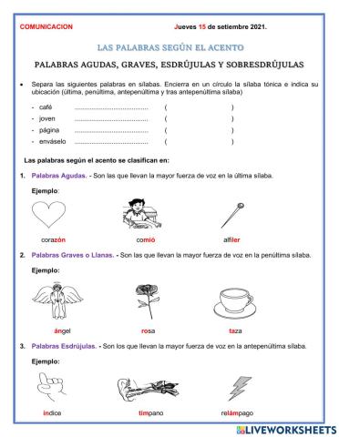 Las palabras según el acento