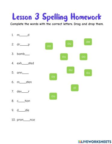 Spelling Homework Lesson 3