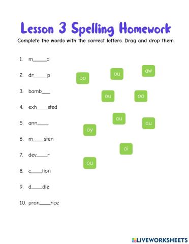 Spelling Homework Lesson 3