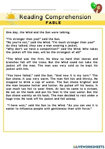 Fable Reading Comprehension