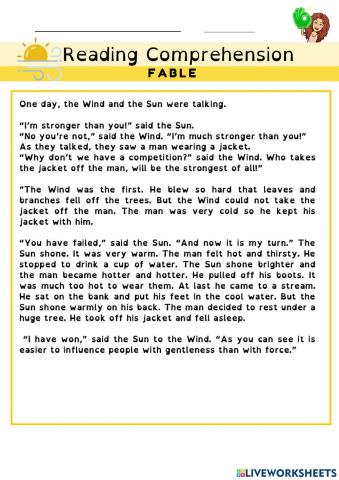 Fable Reading Comprehension