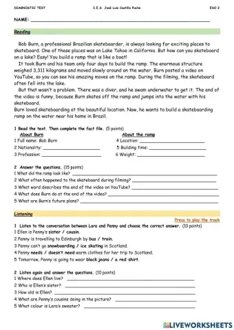 E2 DIAGNOSTIC TEST: Reading and listening