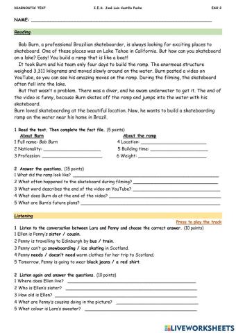 E2 DIAGNOSTIC TEST: Reading and listening