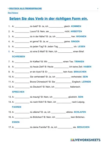 Präsens - Un- und Regelmäßige Verben