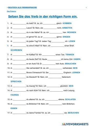 Präsens - Un- und Regelmäßige Verben