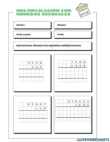 Multiplicación con decimales
