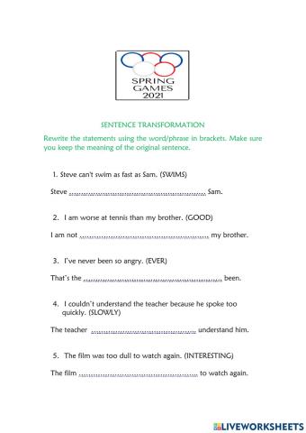 Sentence Transformation B2
