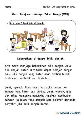 Kebersihan di dalam bilik darjah