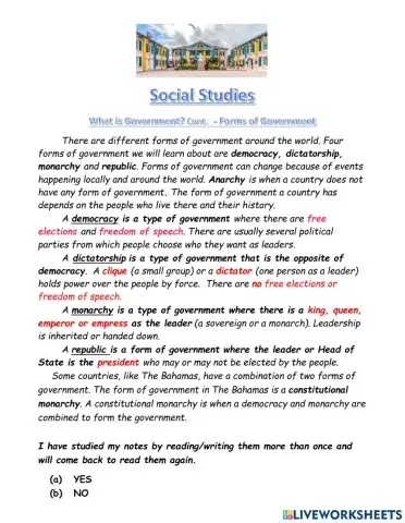 What is Government? Forms of Government