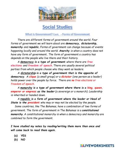 What is Government? Forms of Government