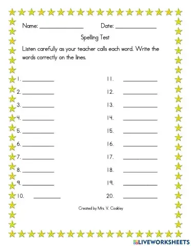 Spelling Test Worksheet