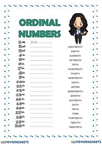Ordinal Numbers Exercise