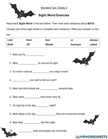 Standard Two- Grade 3- Sight Words Exercise