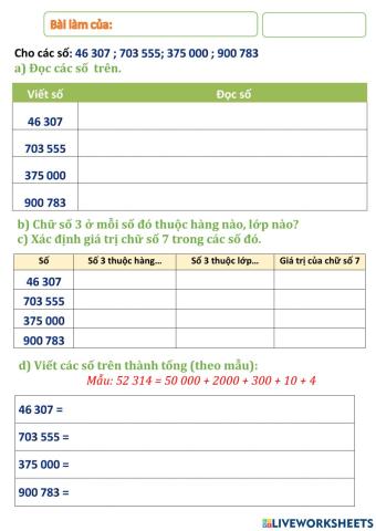 Đọc - Viết số có sáu chữ số