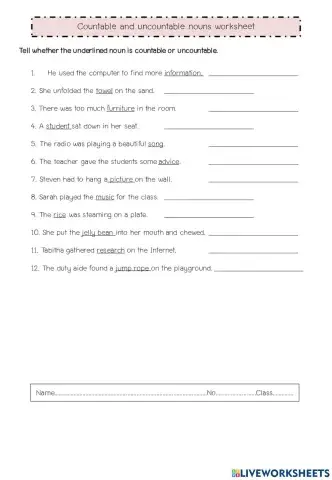 Countable and uncountable nouns 1