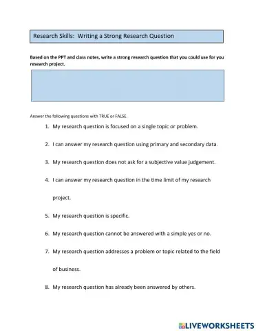 Research Skills: Strong Research Questions