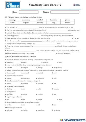 Vocabulary U1-2 Quiz