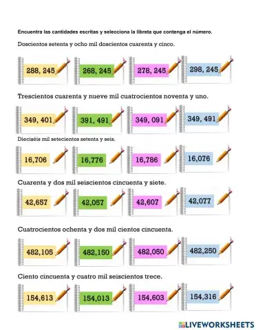 Lectura y escritura de números.