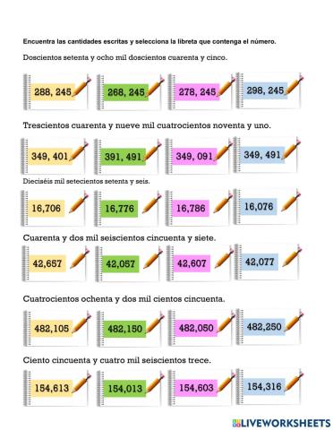 Lectura y escritura de números.