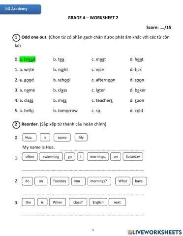 IIG-Grade 4-Worksheet 2