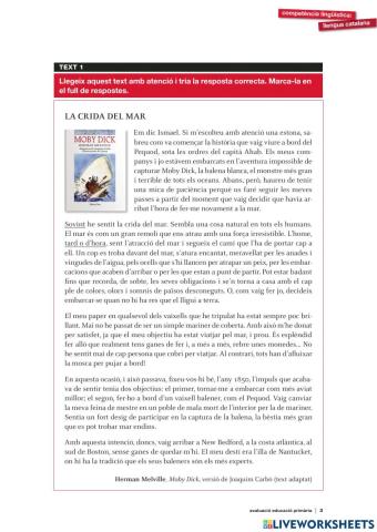 Prova inicial comprensió lectora català 6è C.B. 2014