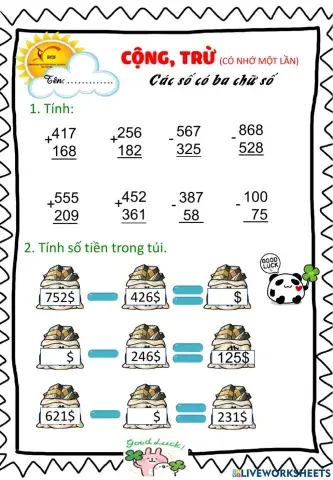 Cộng trừ số có ba chữ số