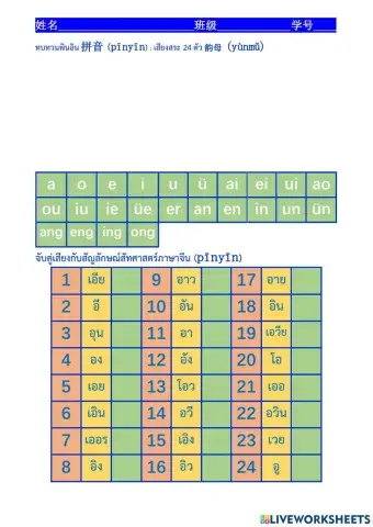 เสียงสระ 24 ตัว 韵母  (yùnmǔ)