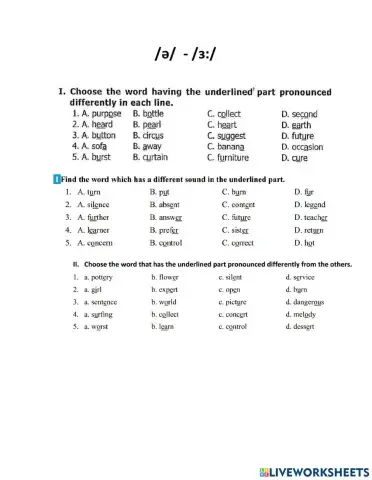 Grade 7. Unit 1 Hobbies Pronunciation ơ ngắn ơ dài