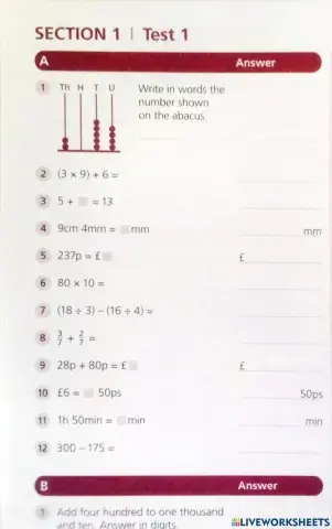 MENTAL MATH SECTION 1 TEST b