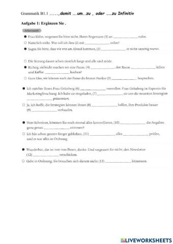 Grammatik Thema 1 B1.1