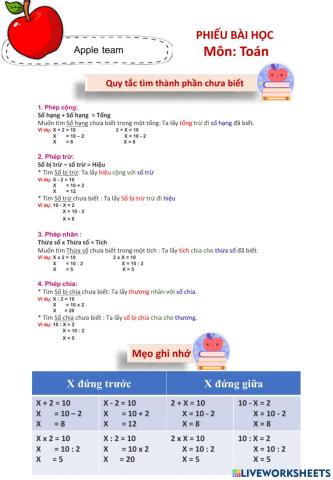 Phiếu bài học toán