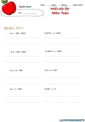 Phiếu bài tập toán