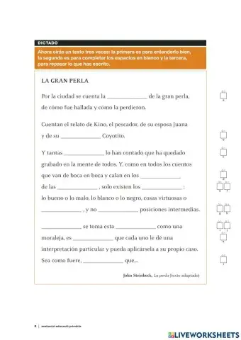 Prueba inicial dictado castellano 6º CB 2014