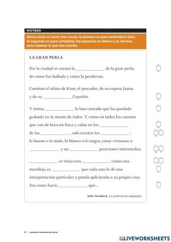 Prueba inicial dictado castellano 6º CB 2014