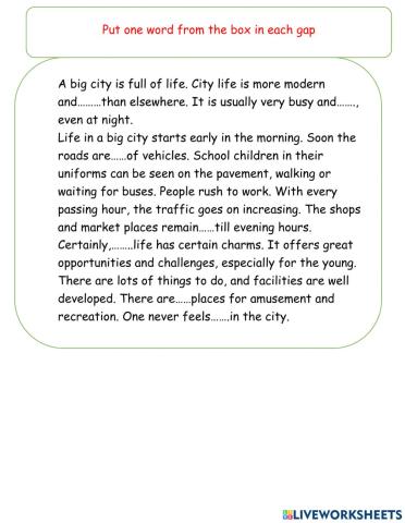 City life reading