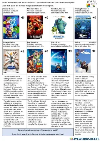Pixar Movies Reading-Listening comprehension