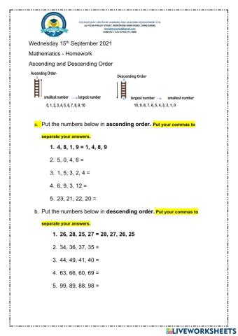 Homework- Ascending and Descending Order