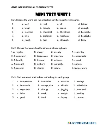 Mini test unit 2- Grade 7