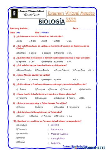 Examen de Biologia 6to Prim