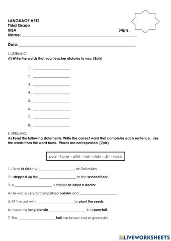 Language Arts Test IIIBB