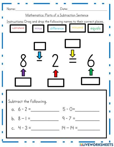 Parts Of A Subtraction Sentence